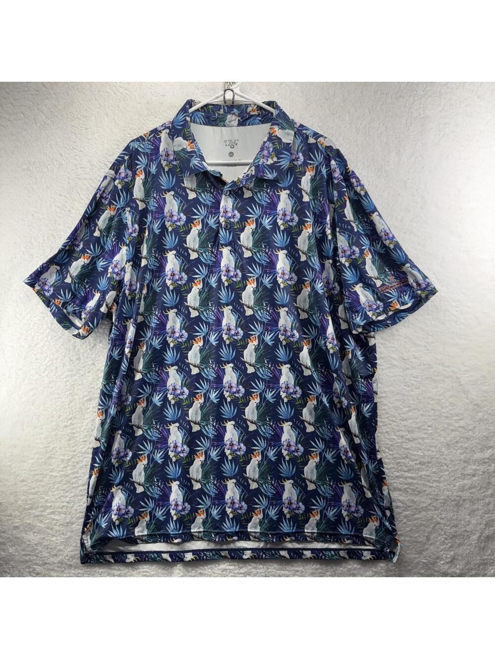 1764 Floral Performance Golf Polo Mens XXL 2XL AOP Tropical Birds